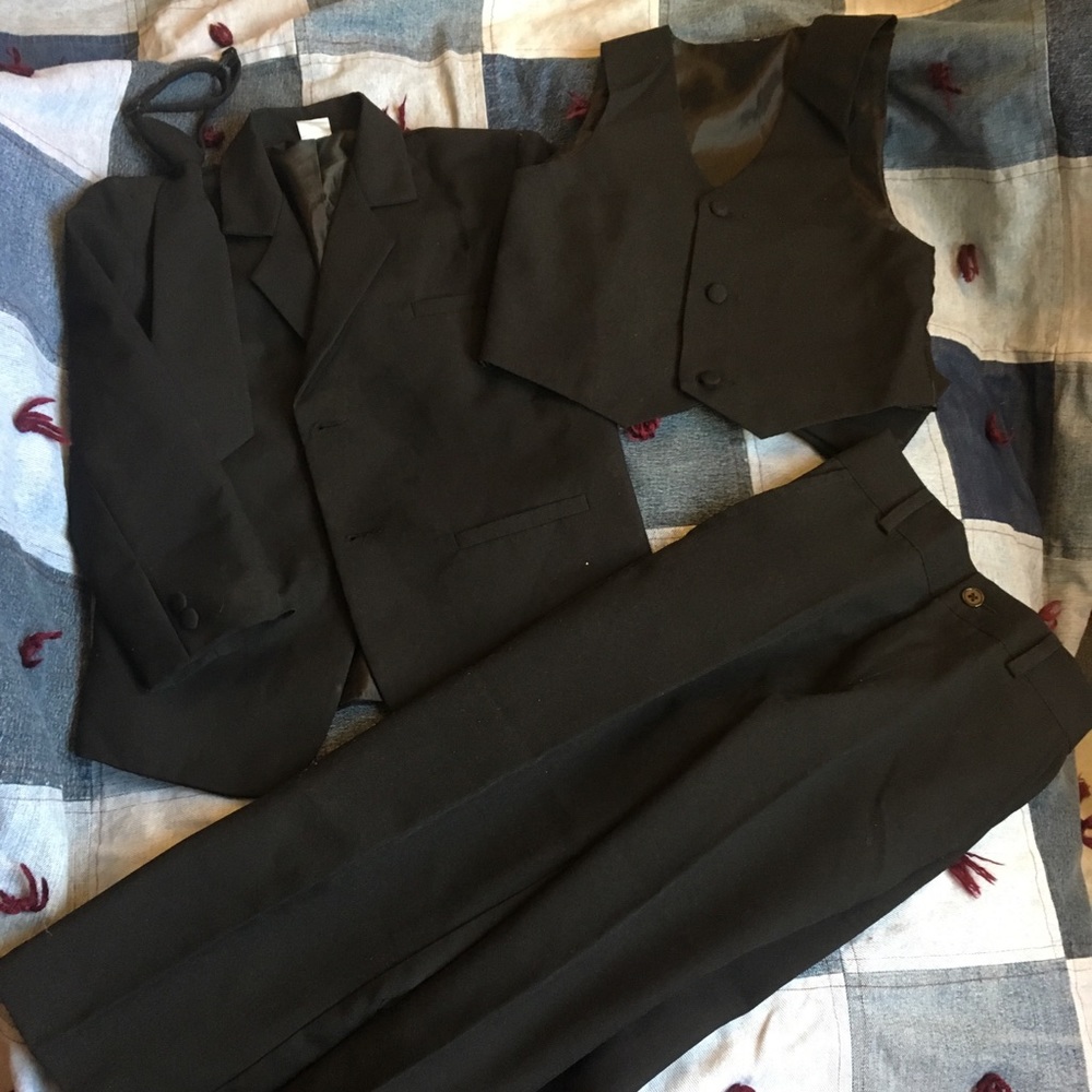 Boys Black Three-Piece Suit with Tie